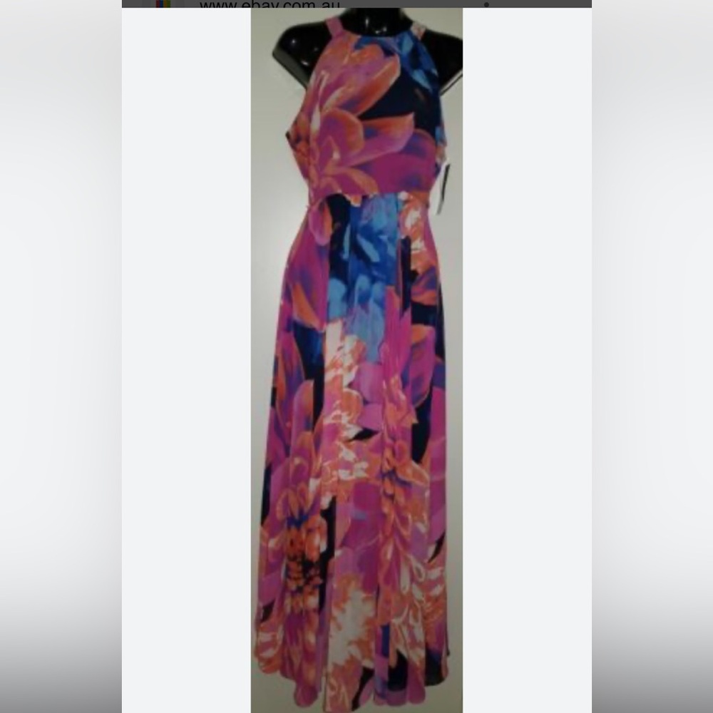INC International Concepts Pink and Blue Floral Maxi Dress like new - Picture 4 of 7